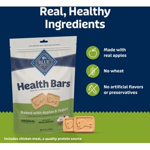 Blue Buffalo Health Bars Oven-Baked with Natural Ingredients Apples & Yogurt Biscuit Dog Crunchy Treats, 1-lb bag