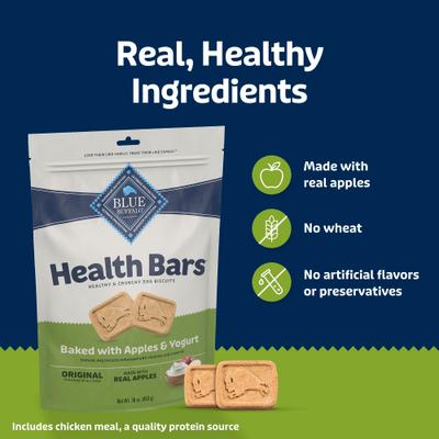 Show full view: Blue Buffalo Health Bars Oven-Baked with Natural Ingredients Apples & Yogurt Biscuit Dog Crunchy Treats, 1-lb bag slide 7 of 12