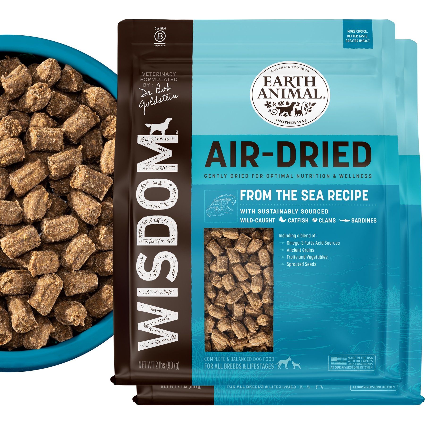 Earth Animal Wisdom Air-Dried From the Sea Recipe with Catfish, Clams, & Sardines Premium Natural Dog Food, 64-oz bundle
