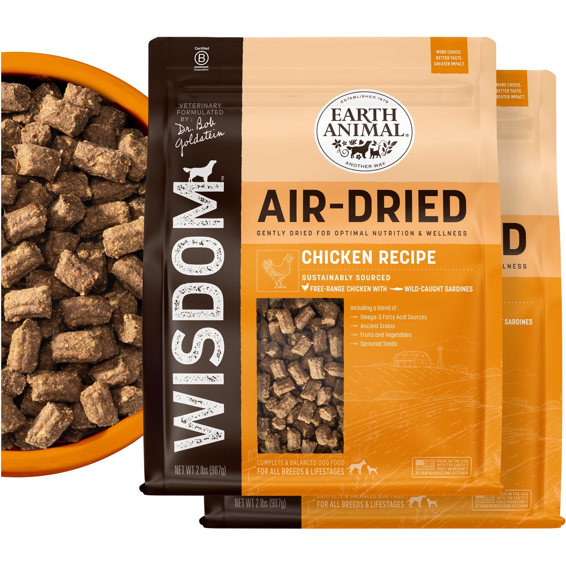 Earth Animal Wisdom Air-Dried Chicken Recipe Premium Natural Dog Food, 64-oz bundle