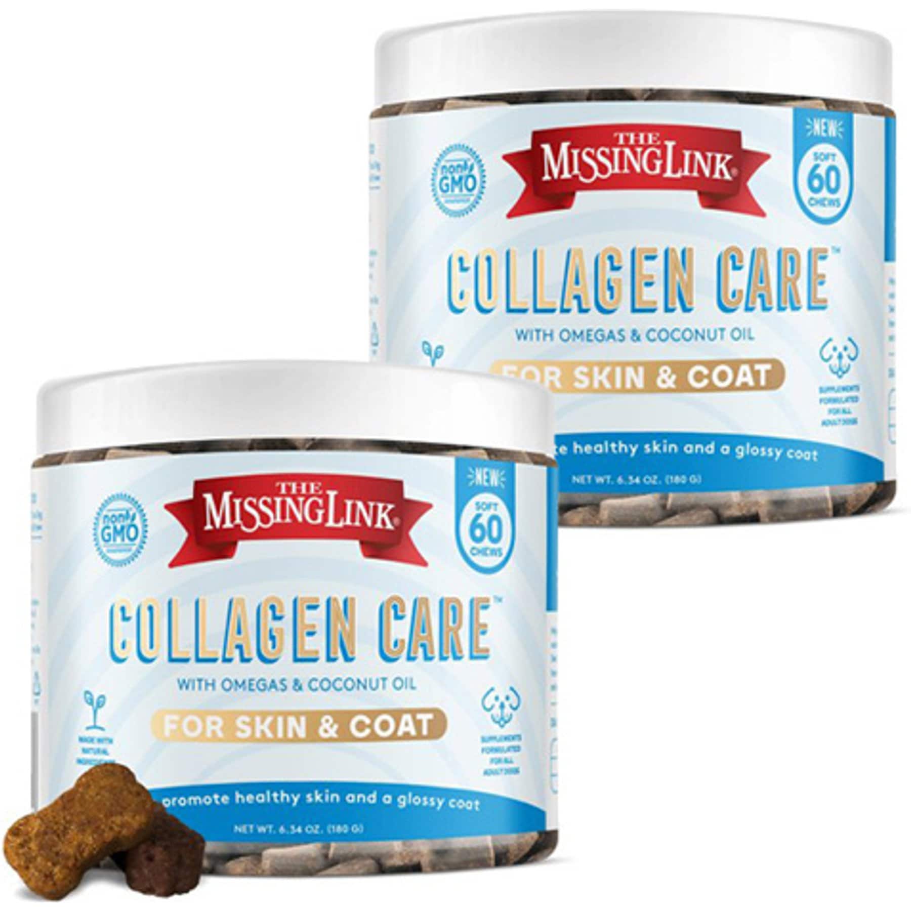 The Missing Link Collagen Care Soft Chews Skin & Coat Supplement with Omegas for Dogs, 120 count bundle