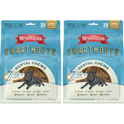 The Missing Link The Missing Link Smartmouth 7-in-1 Dental Chews for Large & Giant Dogs, 50 to 100-lbs, 56 count bundle
