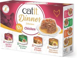 Catit Dinner Variety Pack Grain-Free Chicken Wet Cat Food Topper, 2.65-oz can, case of 12