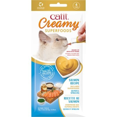 Catit Catit Creamy Superfood Salmon Recipe with Quinoa & Spirulina Cat Lickable Treats, 0.35-oz tube, 4 count