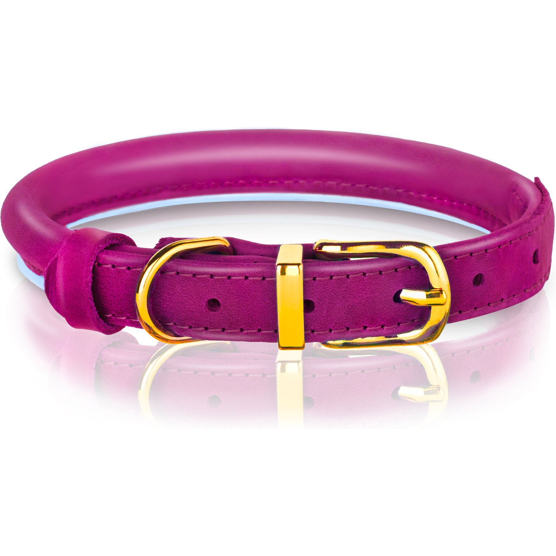 OOPSDOGGY Soft Padded Rolled Leather Reflective Dog Collar, Pink, X-Small: 8 to 11-in neck, 2/5-in wide