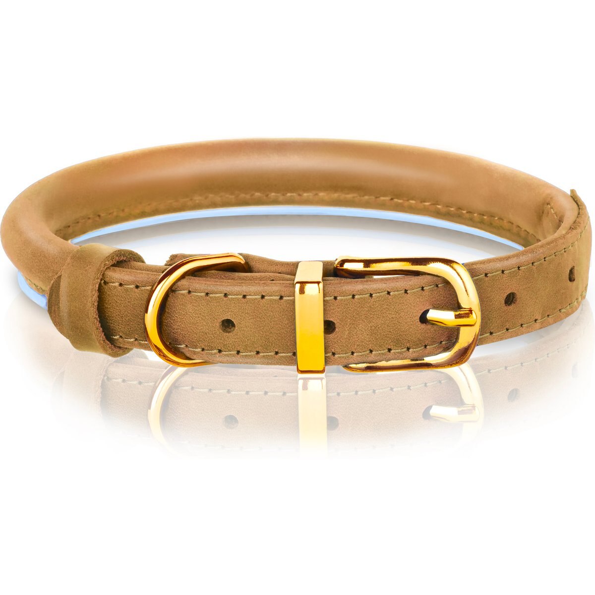 OOPSDOGGY Soft Padded Rolled Leather Reflective Dog Collar, Camel, Large: 14 to 18-in neck, 3/5-in wide