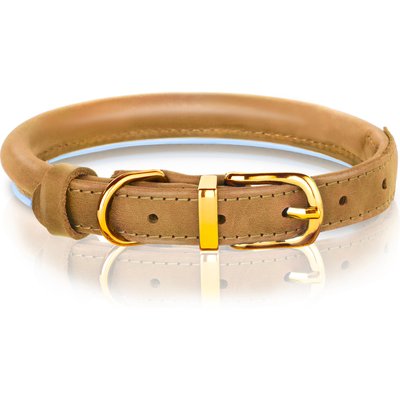 OOPSDOGGY OOPSDOGGY Soft Padded Rolled Leather Reflective Dog Collar, Camel, Large: 14 to 18-in neck, 3/5-in wide
