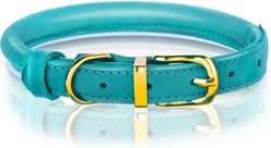 OOPSDOGGY Soft Padded Rolled Leather Reflective Dog Collar, Teal, Medium: 12 to 15-in neck, 3/5-in wide