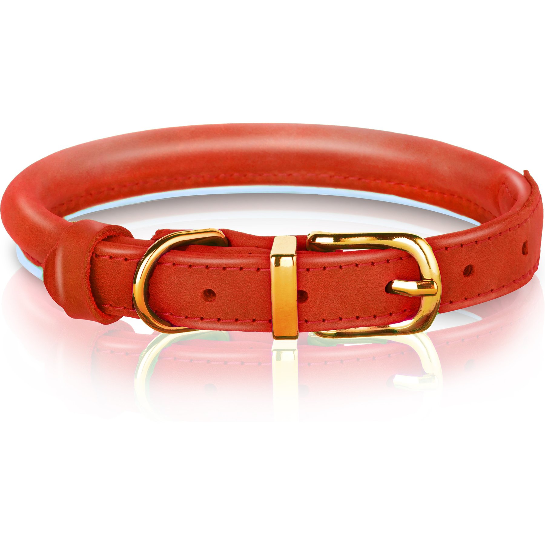 OOPSDOGGY Soft Padded Rolled Leather Reflective Dog Collar, Red, X-Small: 8 to 11-in neck, 2/5-in wide