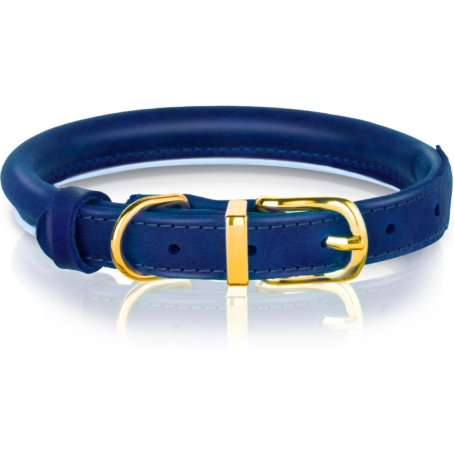 OOPSDOGGY Soft Padded Rolled Leather Reflective Dog Collar, Blue, Large: 14 to 18-in neck, 3/5-in wide