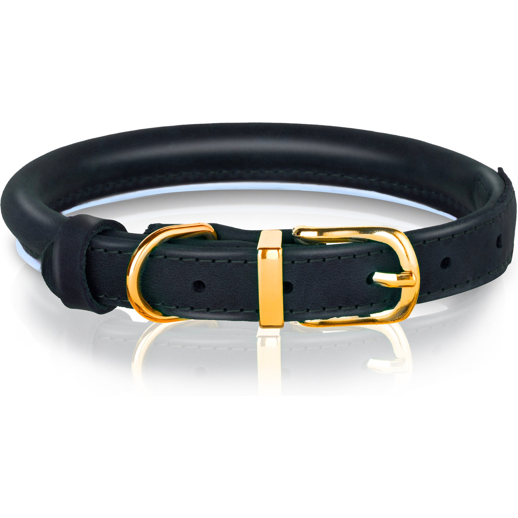 OOPSDOGGY Soft Padded Rolled Leather Reflective Dog Collar, Black, Small: 10 to 13-in neck, 3/5-in wide