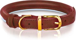 OOPSDOGGY Soft Padded Rolled Leather Reflective Dog Collar, Brown, Large: 14 to 18-in neck, 3/5-in wide