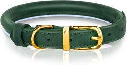 OOPSDOGGY Soft Padded Rolled Leather Reflective Dog Collar, Green, Small: 10 to 13-in neck, 3/5-in wide