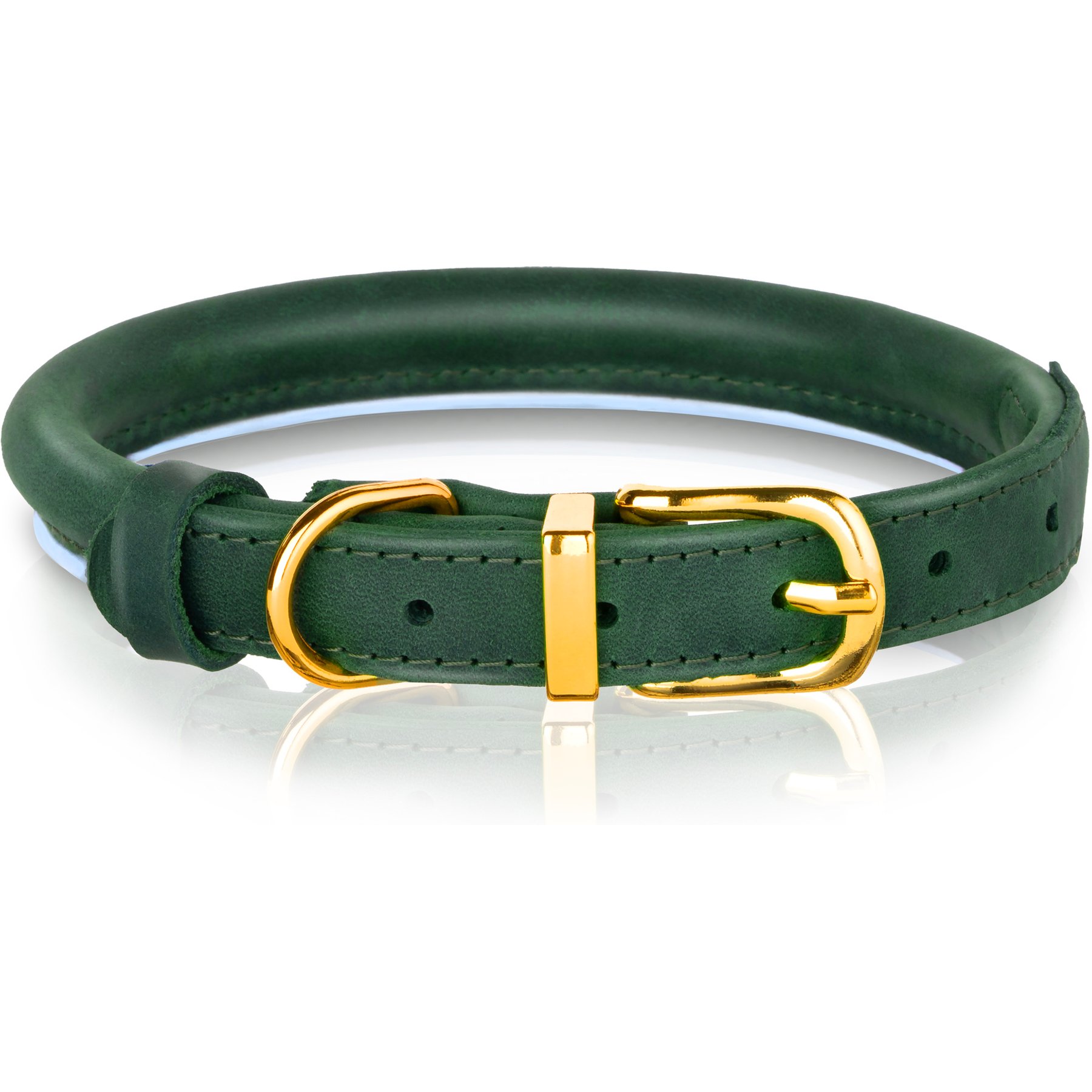 OOPSDOGGY Soft Padded Rolled Leather Reflective Dog Collar, Green, Medium: 12 to 15-in neck, 3/5-in wide