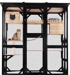 FunXplore Outdoor Cat House with Large Outside Patio, Black