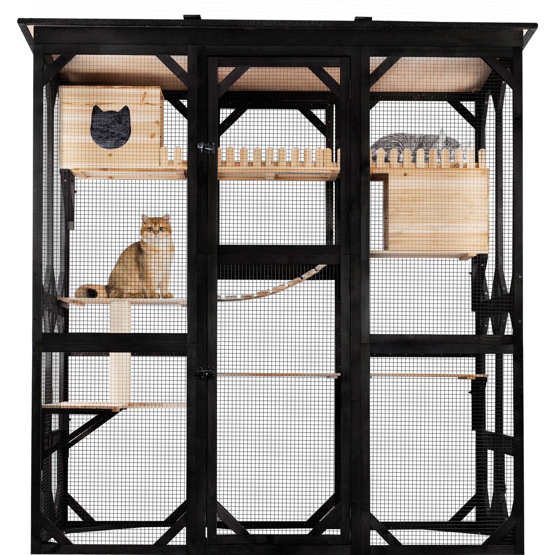 FunXplore Outdoor Cat House with Large Outside Patio, Black