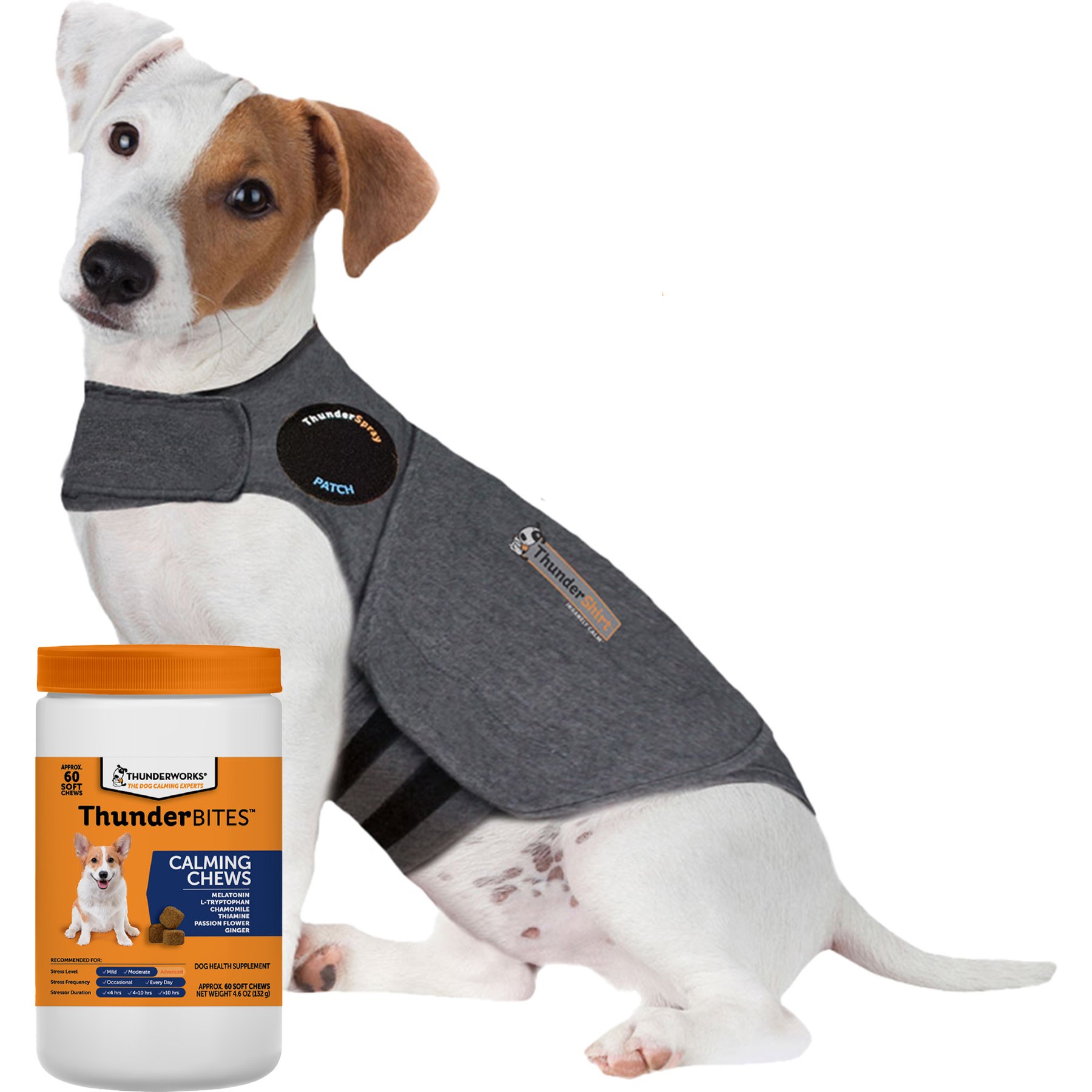 ThunderShirt Classic Anxiety & Calming Vest, Heather Grey, Small + ThunderWunders Melatonin Dog Chews