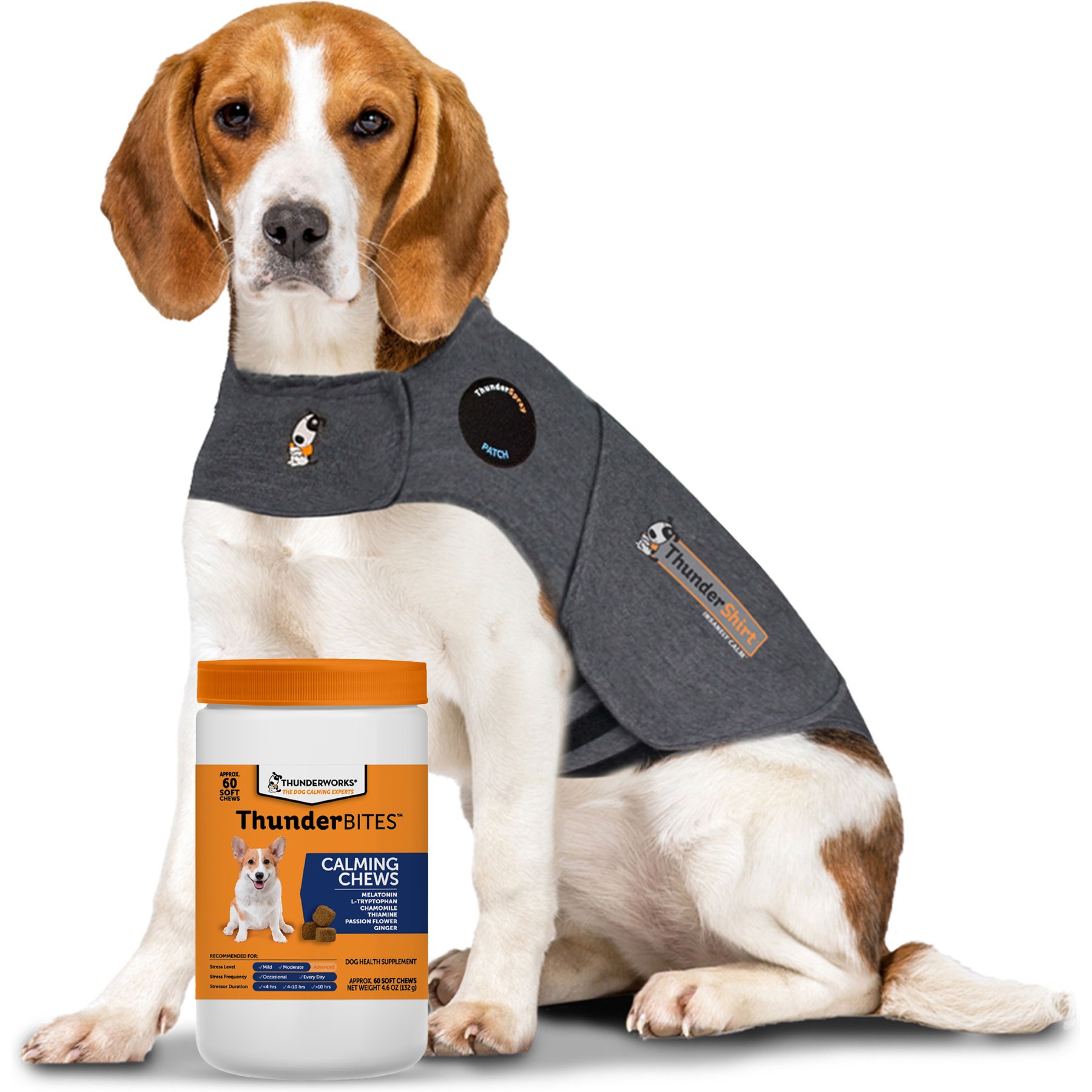 ThunderShirt Classic Anxiety & Calming Vest, Heather Grey, Medium + ThunderWunders Melatonin Dog Chews