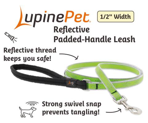 Show full view: LupinePet Reflective Diamonds Small Dog & Cat Padded Handle Leash, Green Diamond, Regular: 4-ft long, 1/2-in wide slide 5 of 7