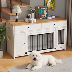 Xbrigh Wooden Table-Style Indoor Furniture Style Dog Crate with Drawers, White, 63 inch slide 2 of 9