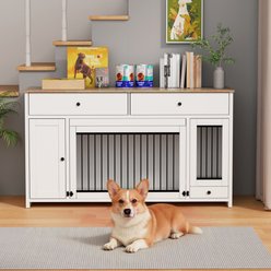 Xbrigh Wooden Table-Style Indoor Furniture Style Dog Crate with Drawers, White, 63 inch