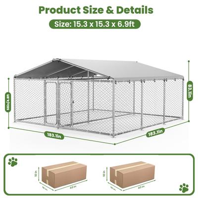 Show full view: Xbrigh A-Frame Metal Dog Run Cage with Two Enclosures, Silver, Large: 183.1 inch slide 3 of 9