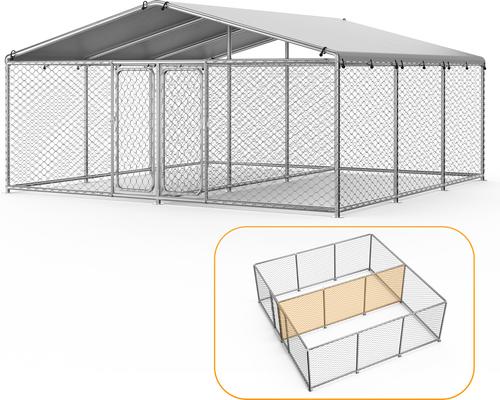 Show full view: Xbrigh A-Frame Metal Dog Run Cage with Two Enclosures, Silver, Large: 183.1 inch slide 2 of 9
