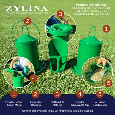 Show full view: Zylina Powder Coated Metal Chicken Waterer, Green, 1-gal slide 2 of 8