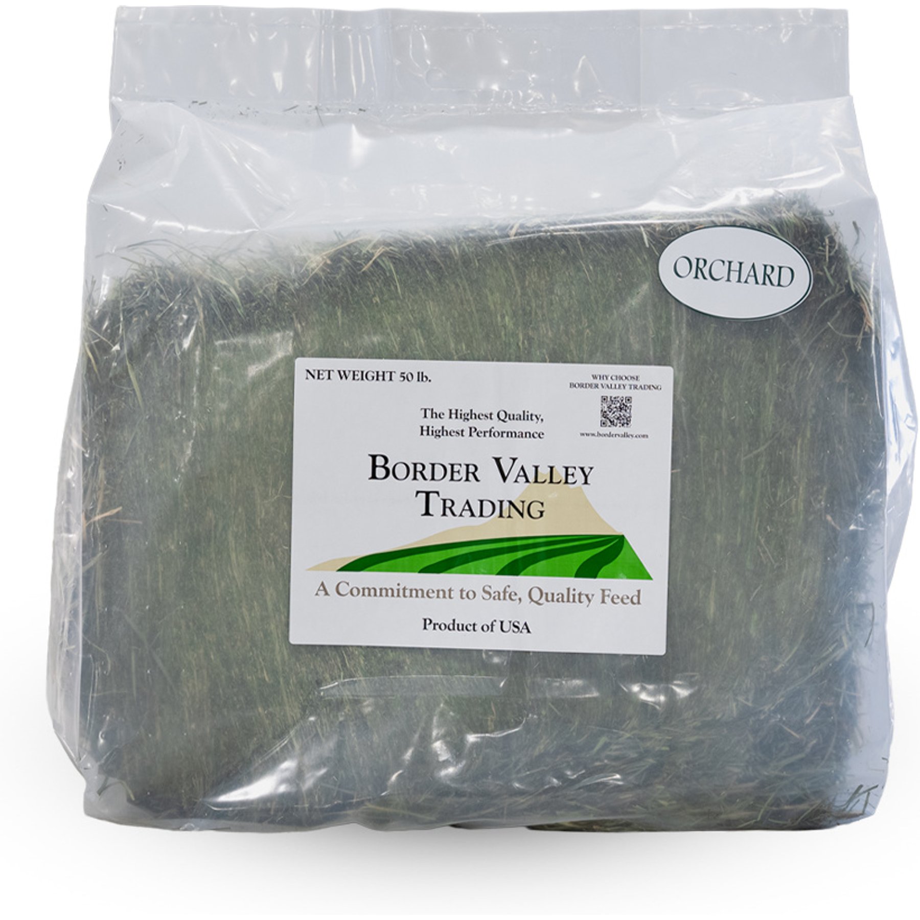 Border Valley Trading Orchard Grass Bale Hay Horse Feed, 50-lb bag