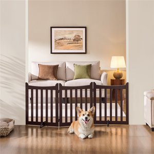 Yaheetech Foldable Dog Gate Playpen, Espresso, 3-Panel, 24-in