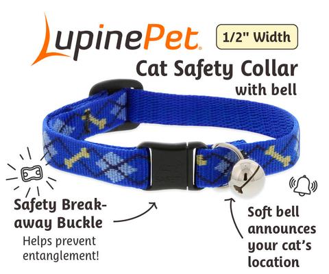 Show full view: LupinePet Popular Picks Original Design Dapper Breakaway Buckle Safety Cat Collar with Bell, One Size: 8 to 12 in, 1/2-in wide slide 3 of 6