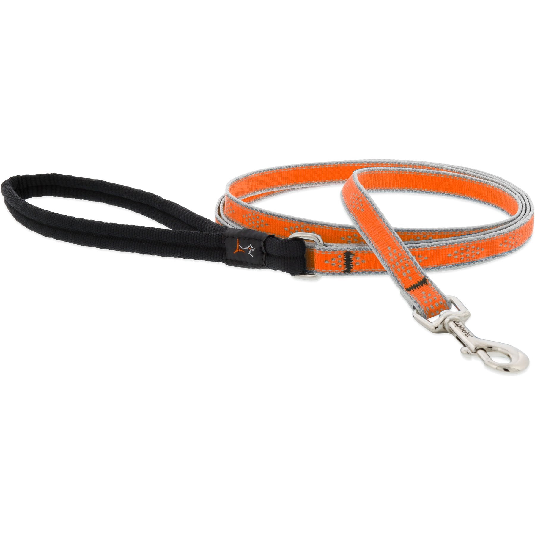 LupinePet Reflective Diamonds Small Dog & Cat Padded Handle Leash, Orange Diamond, Regular: 4-ft long, 1/2-in wide