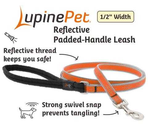 Show full view: LupinePet Reflective Diamonds Small Dog & Cat Padded Handle Leash, Orange Diamond, Regular: 4-ft long, 1/2-in wide slide 4 of 6