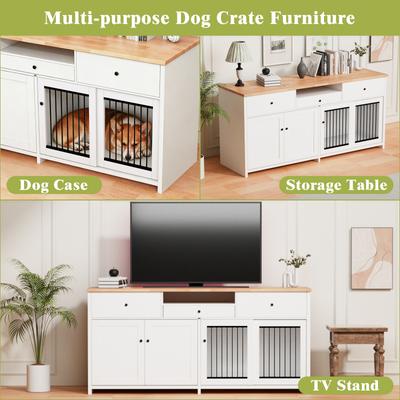Show full view: Xbrigh Wooden Table-Style Indoor Furniture Style Dog Crate with Drawers, White, 78 inch slide 5 of 9