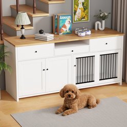 Xbrigh Wooden Table-Style Indoor Furniture Style Dog Crate with Drawers, White, 78 inch