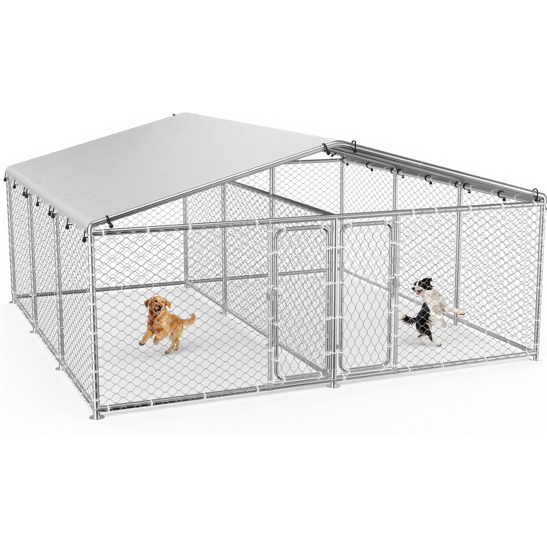 Xbrigh A-Frame Metal Dog Run Cage with Two Enclosures, Silver, Large: 183.1 inch