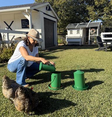 Show full view: Zylina Powder Coated Green Metal Chicken Waterer, Feeder & Scoop Combo Pack, 1-gal, 9-lb slide 6 of 9
