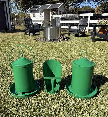 Show full view: Zylina Powder Coated Green Metal Chicken Waterer, Feeder & Scoop Combo Pack, 1-gal, 9-lb slide 3 of 9