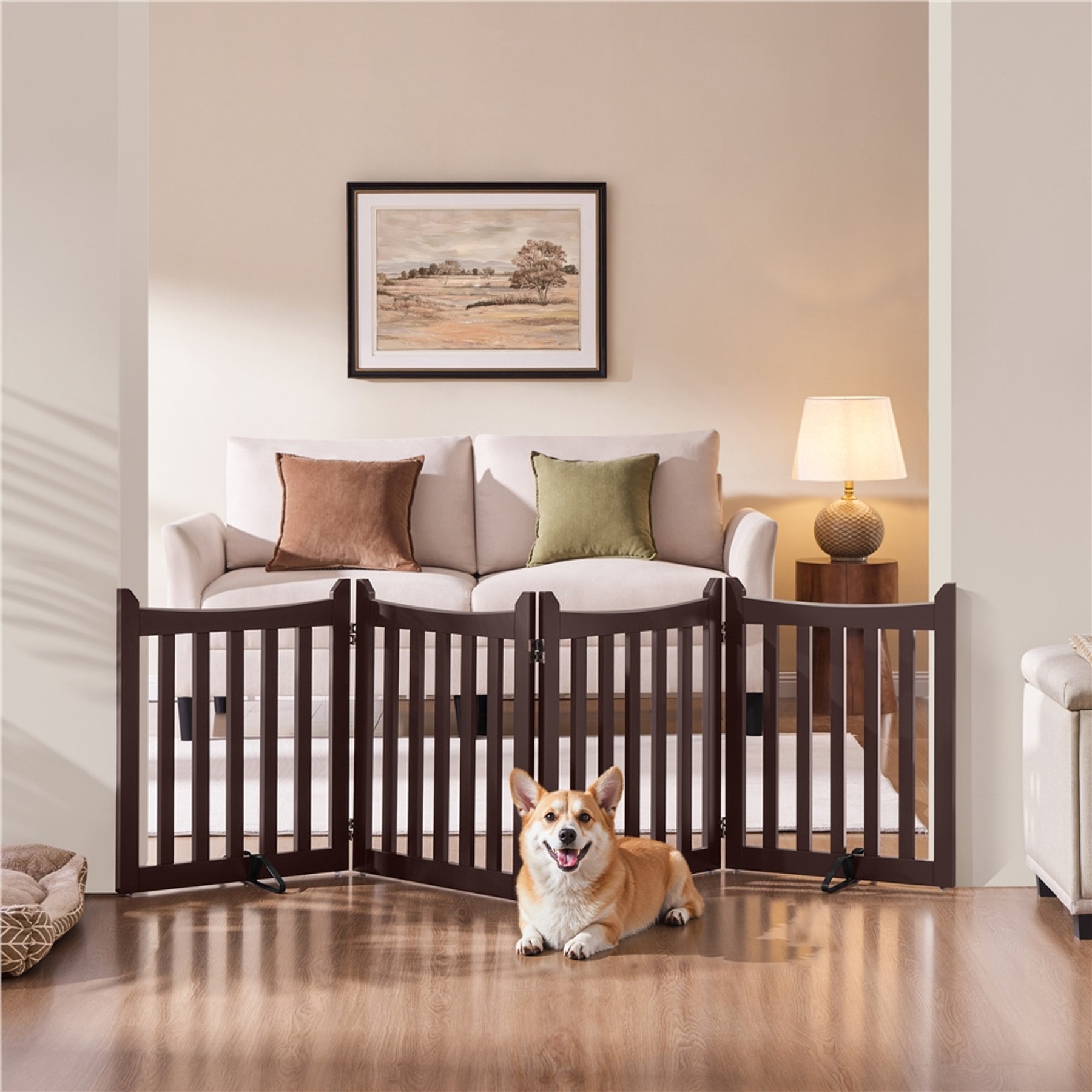 Yaheetech Foldable Dog Gate Playpen, Espresso, 4-Panel, 24-in