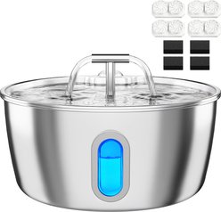 Neareal Round Automatic Stainless Steel BPA-Free Quiet Pump & Multi-Layer Filtration Water Fountain with 4 Filter Compatible with VB-02, Silver, Medium: 3.2-L
