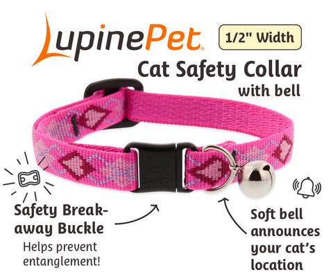 Show full view: LupinePet Popular Picks Original Design Puppy Love Breakaway Buckle Safety Cat Collar with Bell, One Size: 8 to 12 in, 1/2-in wide slide 3 of 6