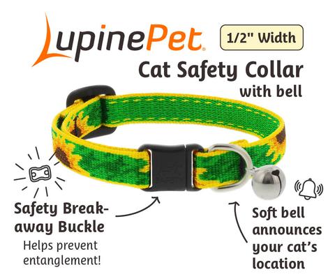 Show full view: LupinePet Nature Inspired Original Design Sunflowers Breakaway Buckle Safety Cat Collar with Bell, One Size: 8 to 12 in, 1/2-in wide slide 3 of 6
