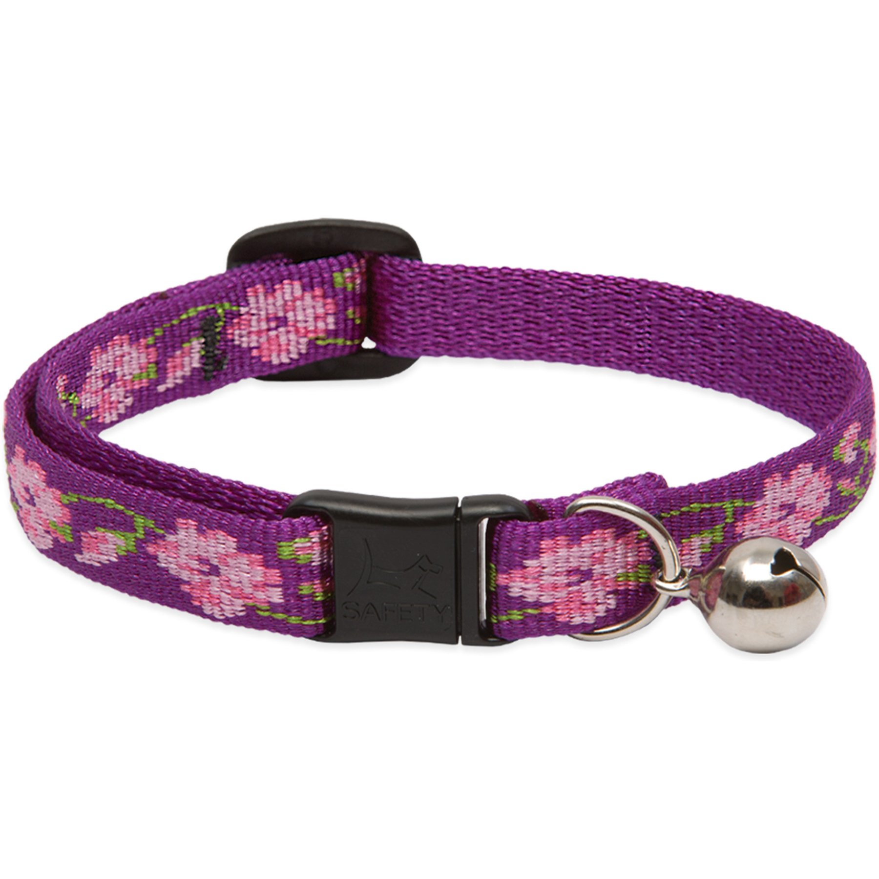 LupinePet Nature Inspired Original Design Safety Buckle Nylon Adjustable Breakaway Cat Collar with Bell, 8 to 12-in neck, 1/2-in wide, Rose Garden
