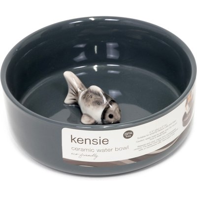 Kensie Kensie Eco-Friendly Ceramic Fish Water Bowl for Cats & Dogs, Medium: 2.6-cup, Grey