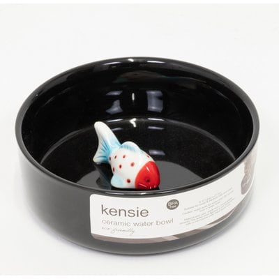 Kensie Kensie Eco-Friendly Ceramic Fish Water Bowl for Cats & Dogs, Medium: 2.6-cup, Black
