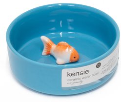 Kensie Eco-Friendly Ceramic Fish Water Bowl for Cats & Dogs, Medium: 2.6-cup, Blue