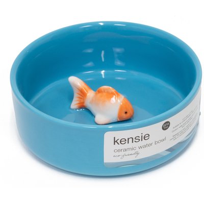 Kensie Kensie Eco-Friendly Ceramic Fish Water Bowl for Cats & Dogs, Medium: 2.6-cup, Blue