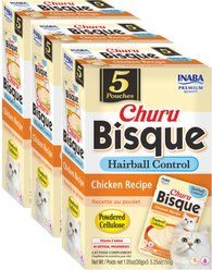 Inaba Churu Bisque Indoor Care Chicken Recipe Creamy Puree Grain-Free Lickable Cat Treats, 1.05-oz pouch, 15 count