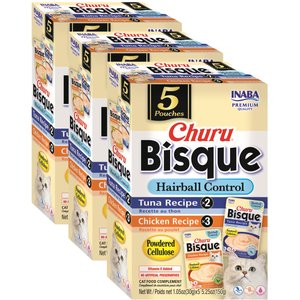 Inaba Churu Bisque Indoor Care Tuna & Chicken Recipe Creamy Puree Grain-Free Lickable Cat Treats, 1.05-oz pouch, 15 count