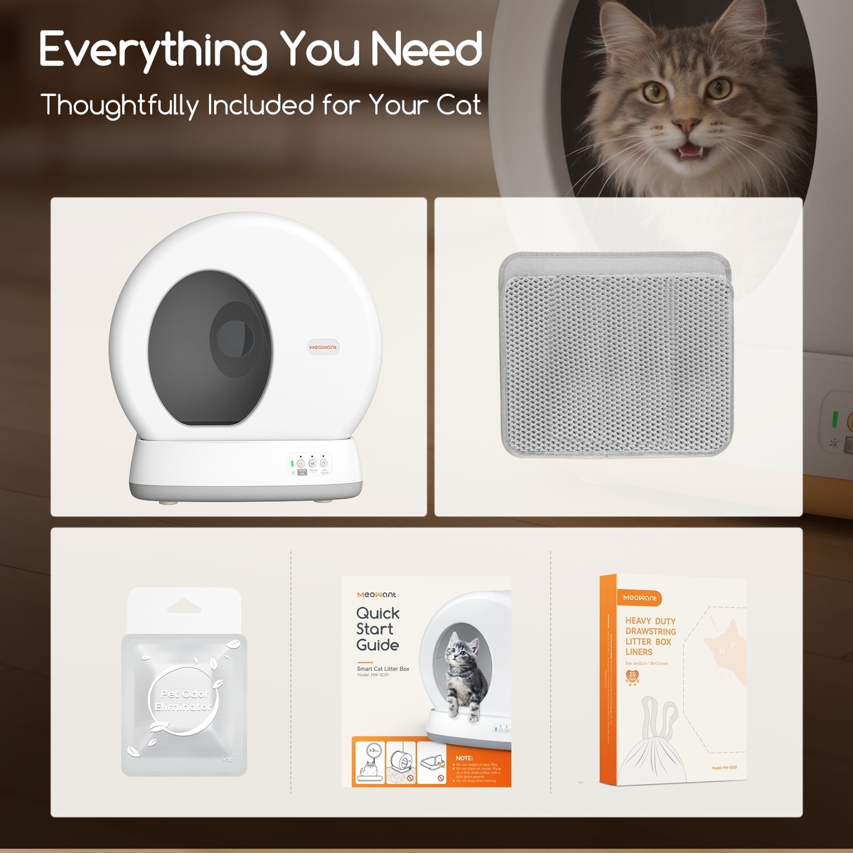 Meowant MEOWANT Smart WiFi Enabled Automatic Self-Cleaning Round Cat Litter Box ...